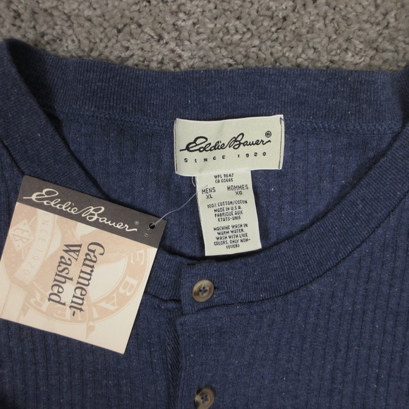 Vintage Eddie Bauer Sweater Mens XL Blue Short Sleeve Ringer Tee Knit Henley NEW - Picture 3 of 8